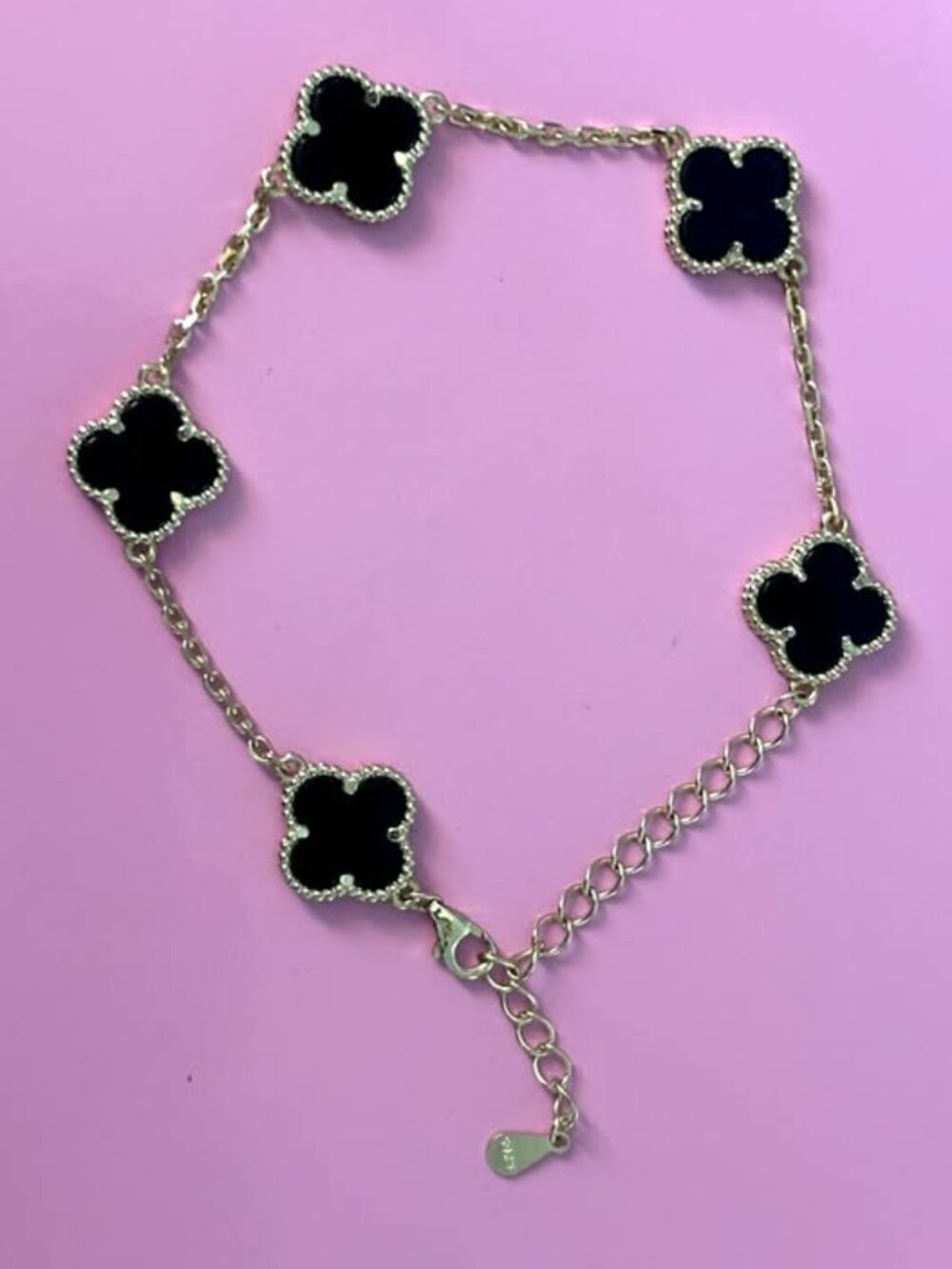 925 Gold & Black Flower Chain Bracelet